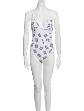 Moschino Graphic Print Plunge Neckline Bodysuit