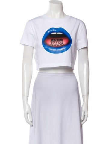 Moschino Tops Graphic Print Crew Neck Crop Top XS