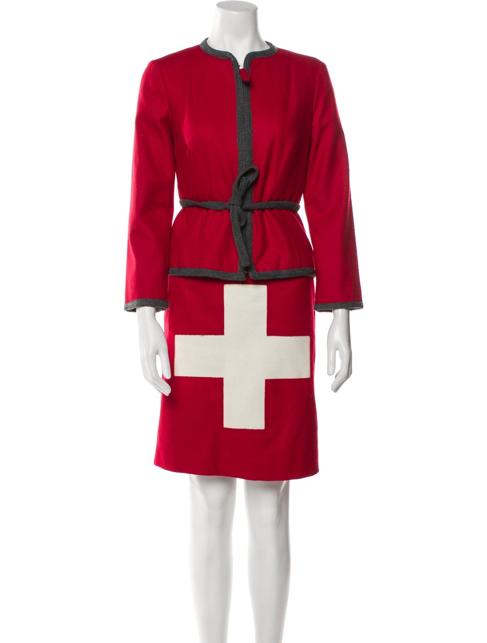 Moschino Jeans Spécialité Suisse Two-Piece Skirt Suit Vintage From the 2000's Collection Red Printed Concealed