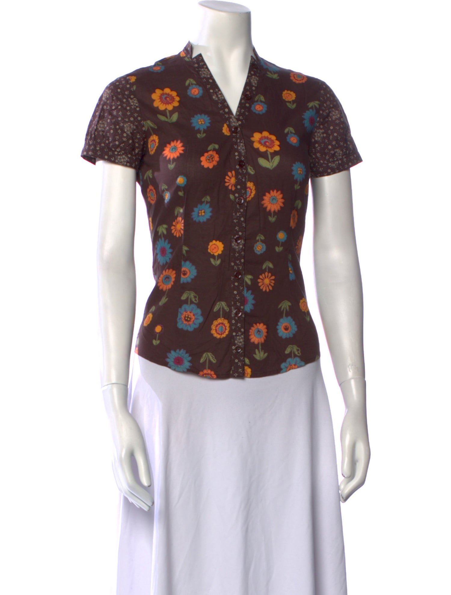 Moschino Printed V-Neck Button-Up Top