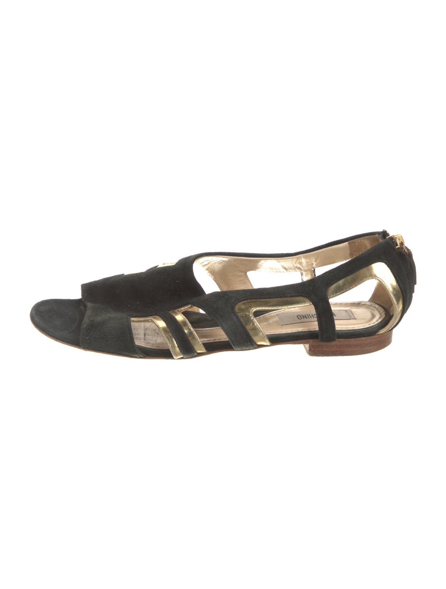 Moschino Suede Leather Trim Embellishment Slingback Sandals