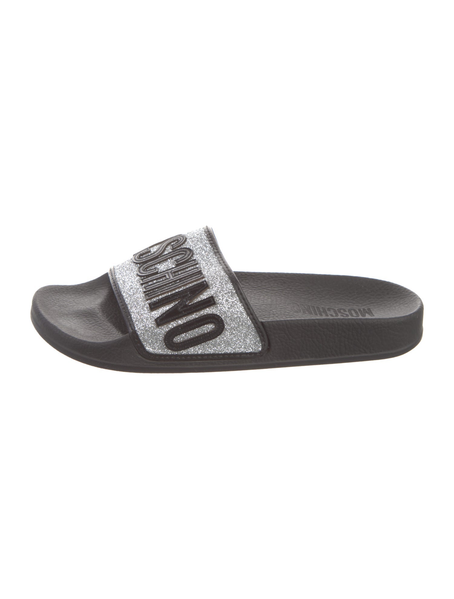 Moschino Leather Glitter Accents Slides