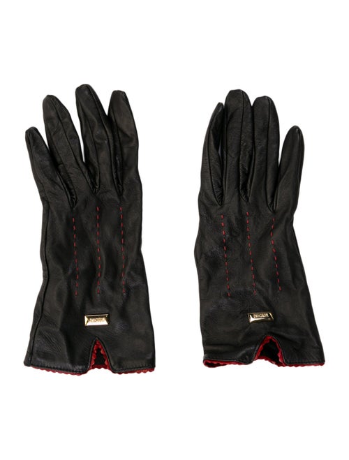 Moschino black pattern print leather gloves