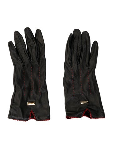 Moschino Gloves & Mittens black pattern print leather gloves