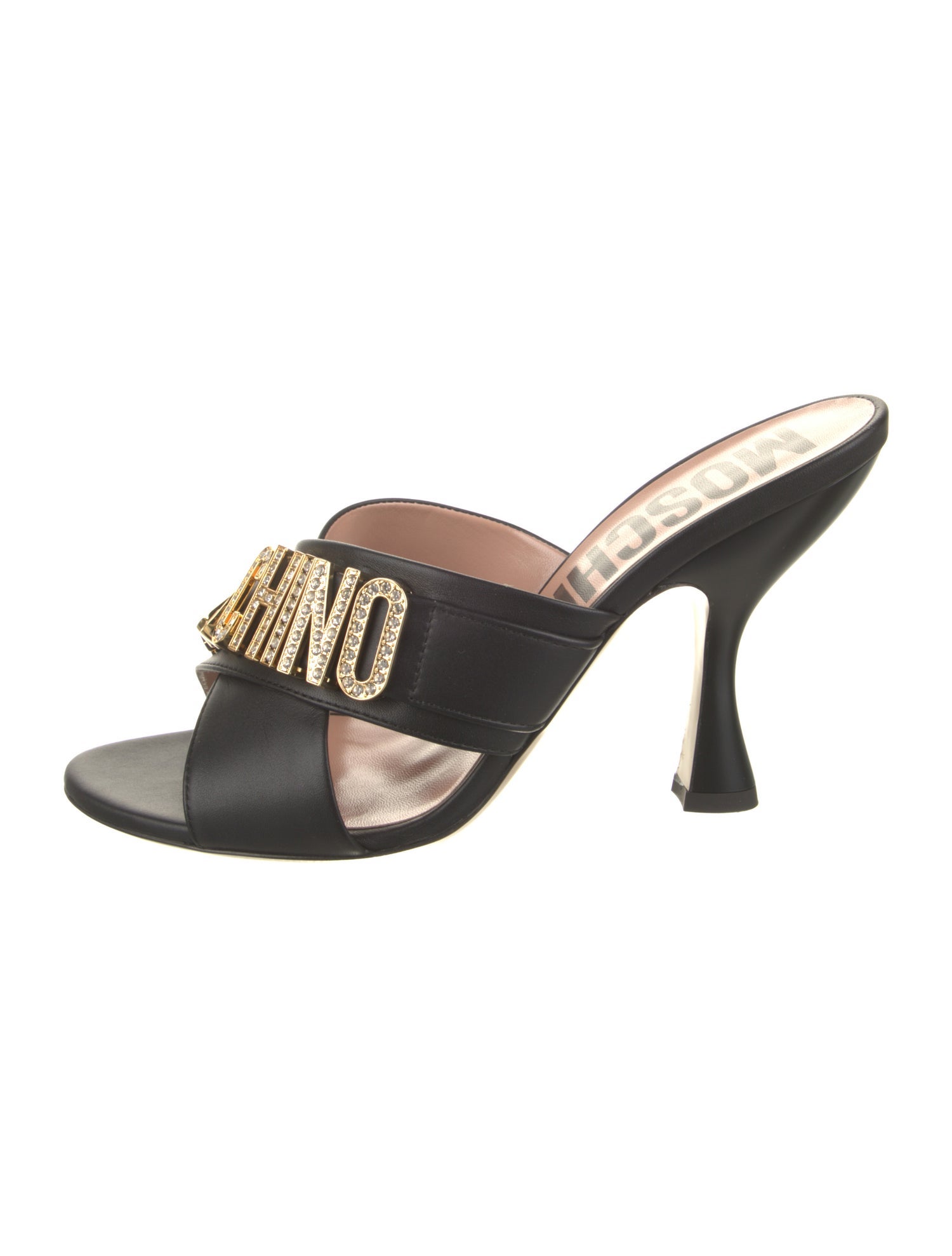 Moschino Leather Crystal Embellishments Slides