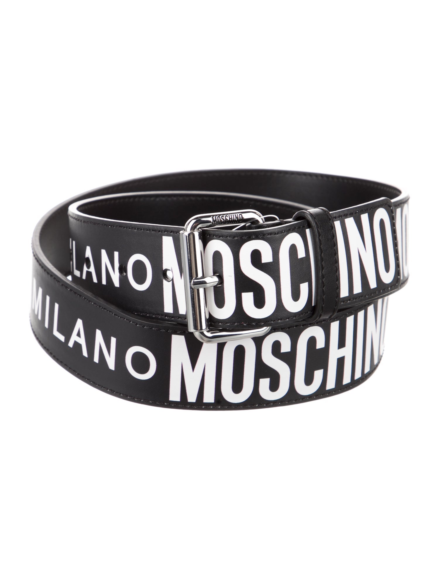 Moschino Leather Embroidered Accent Belt