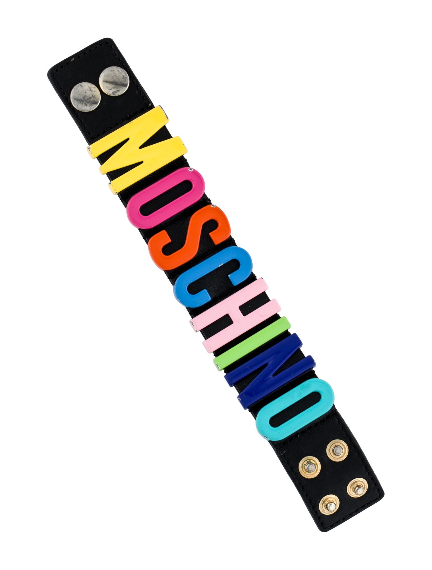 Moschino Leather & Enamel Logo Wrap Bracelet