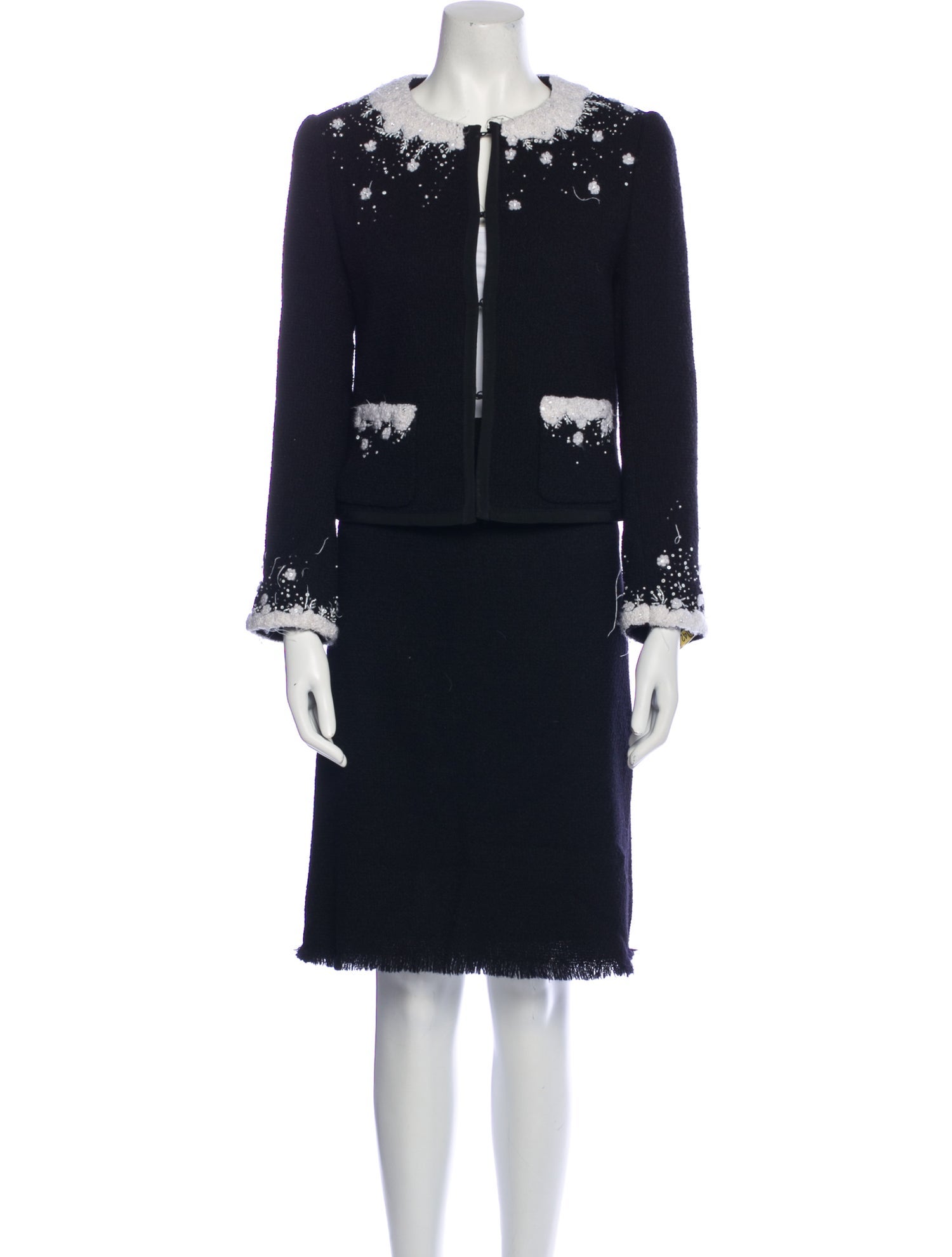 Moschino Wool Embroidered Accent Skirt Suit
