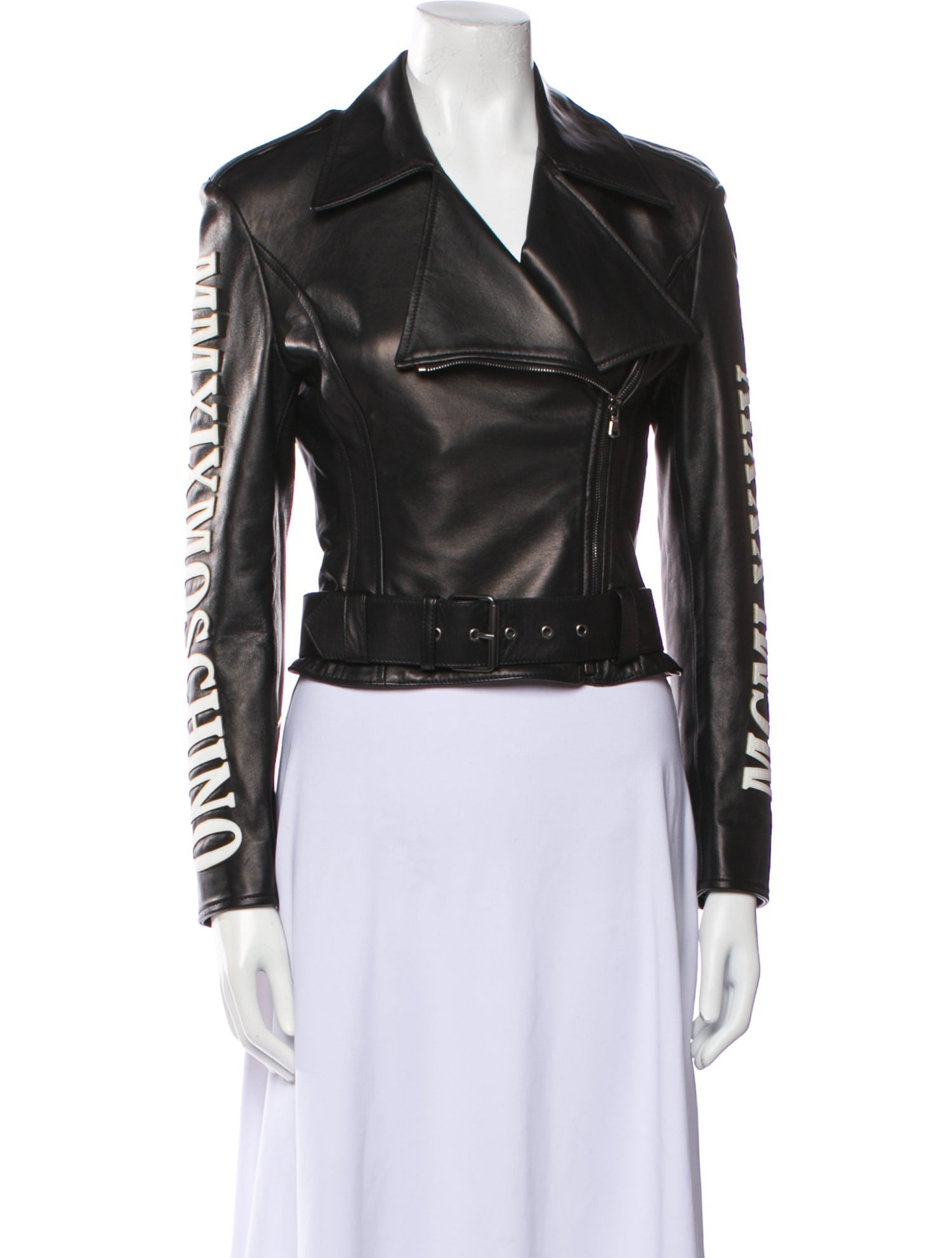 Moschino Leather Printed Biker Jacket