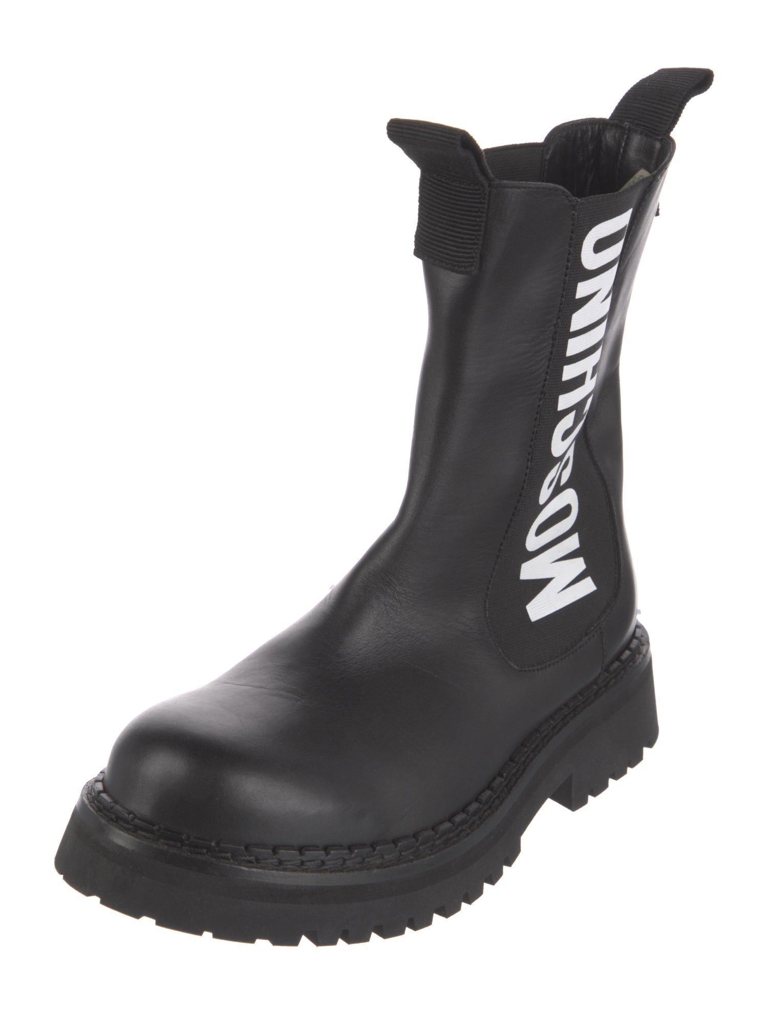 Moschino Leather Graphic Print Combat Boots