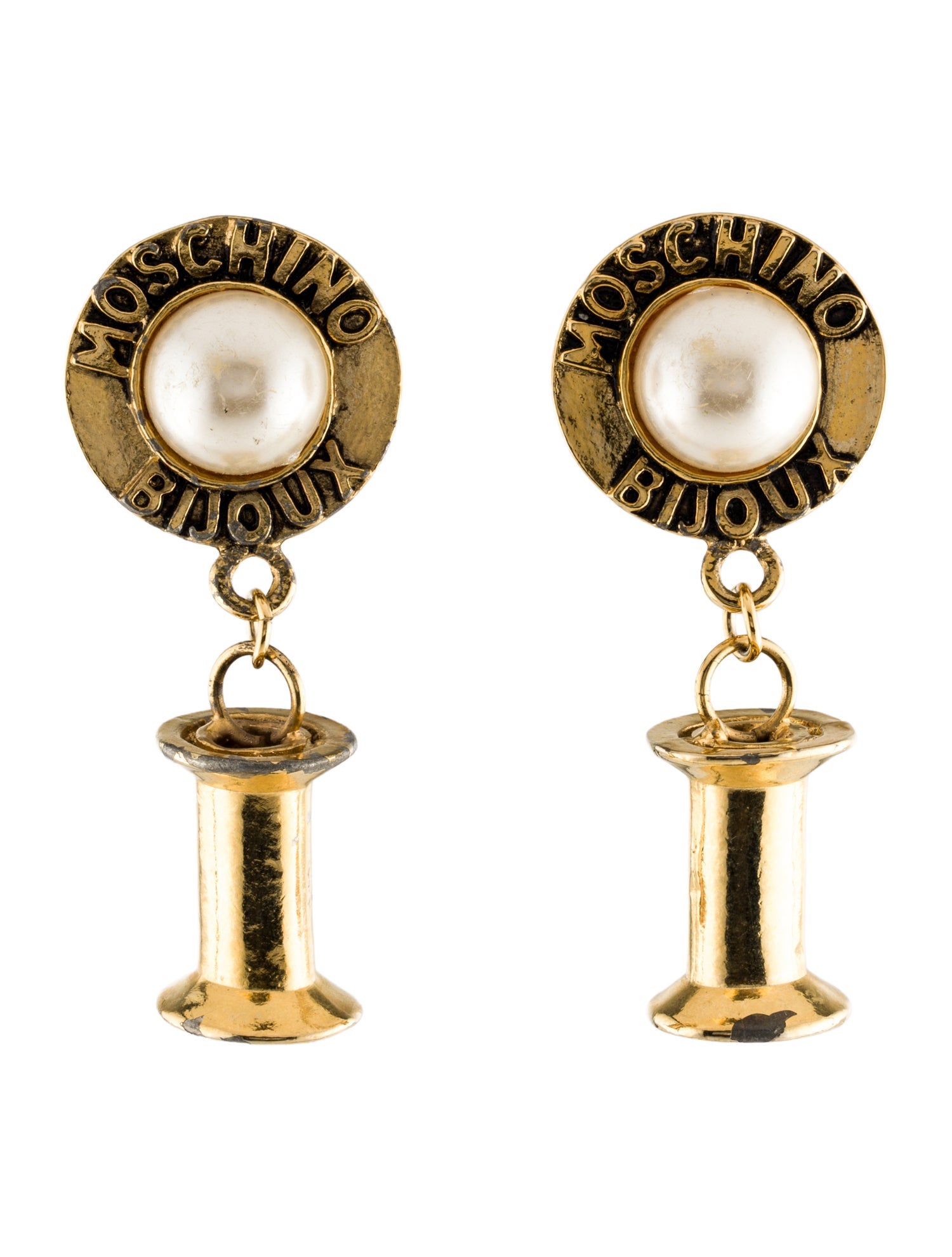 Moschino Vintage Faux Pearl Logo Drop Earrings