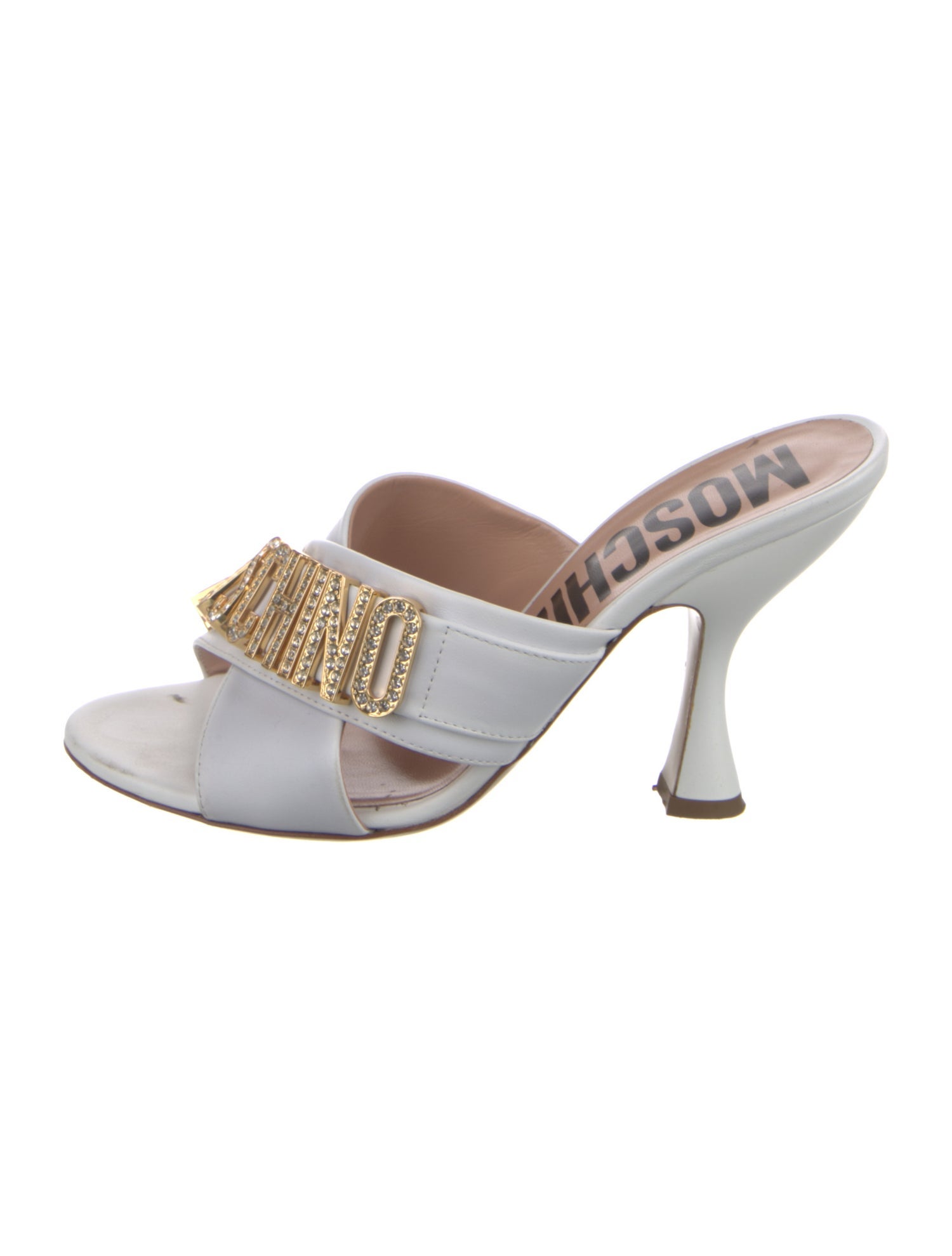 Moschino Leather Crystal Embellishments Slides