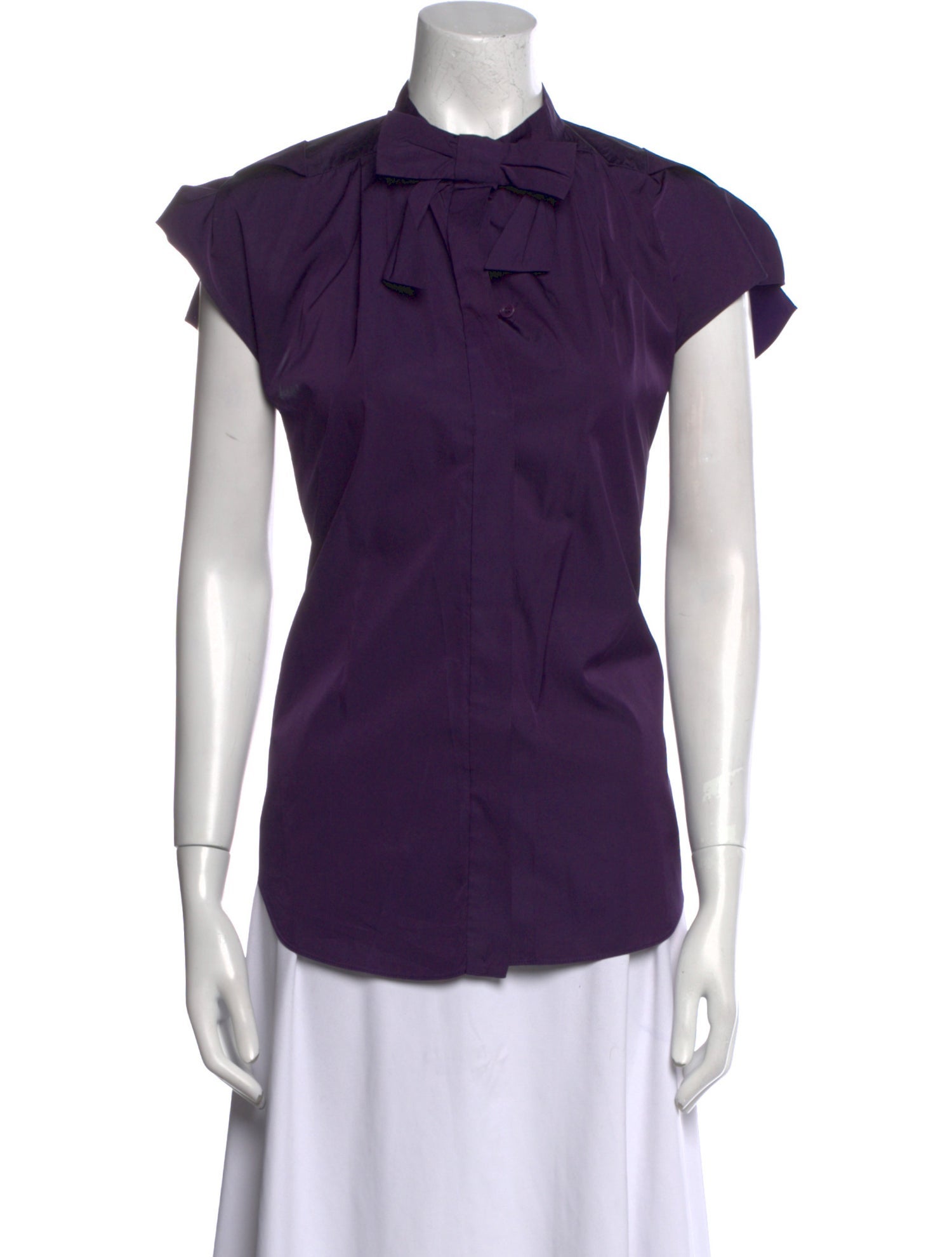 Moschino Silk Mock Neck Button-Up Top