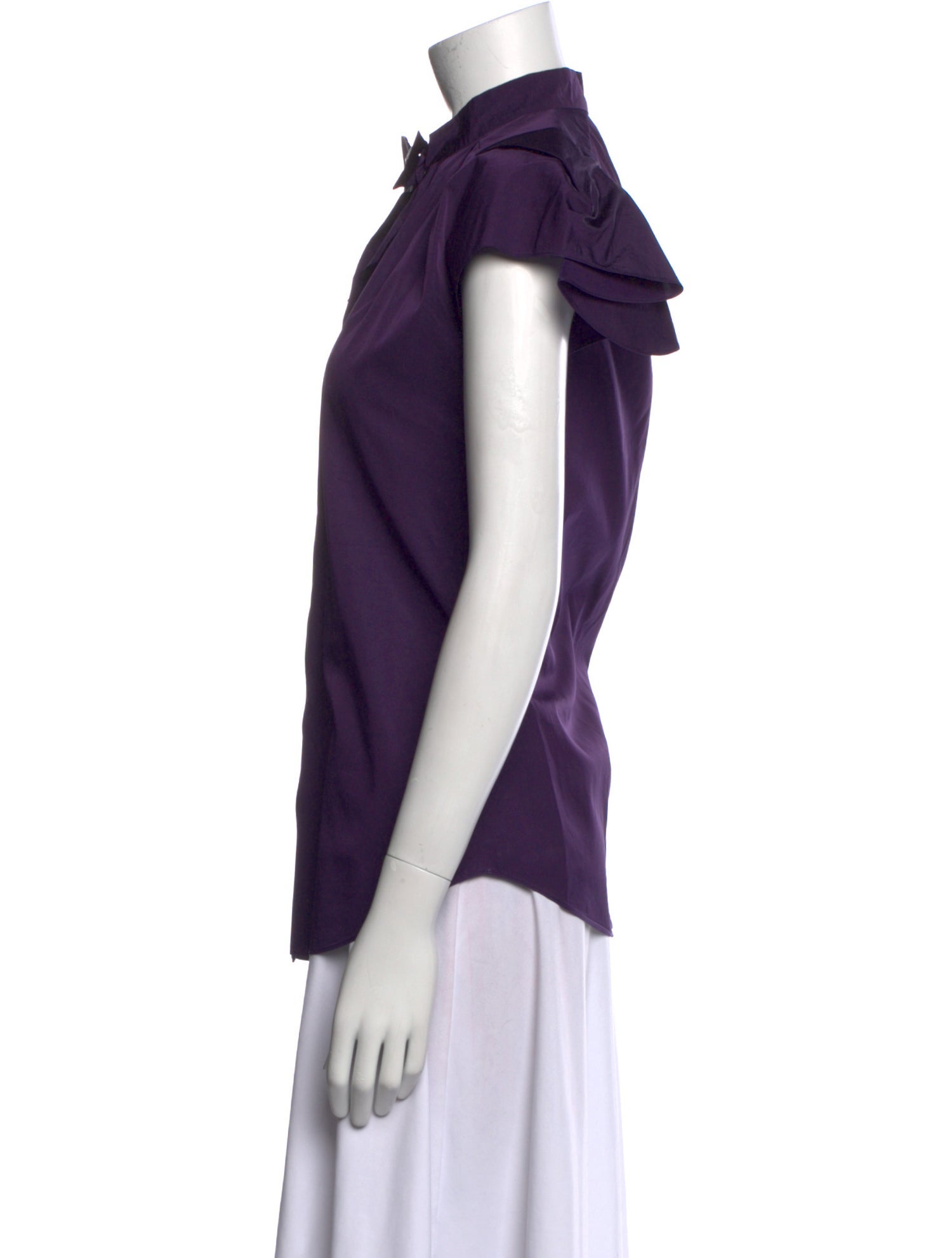 Moschino Silk Mock Neck Button-Up Top