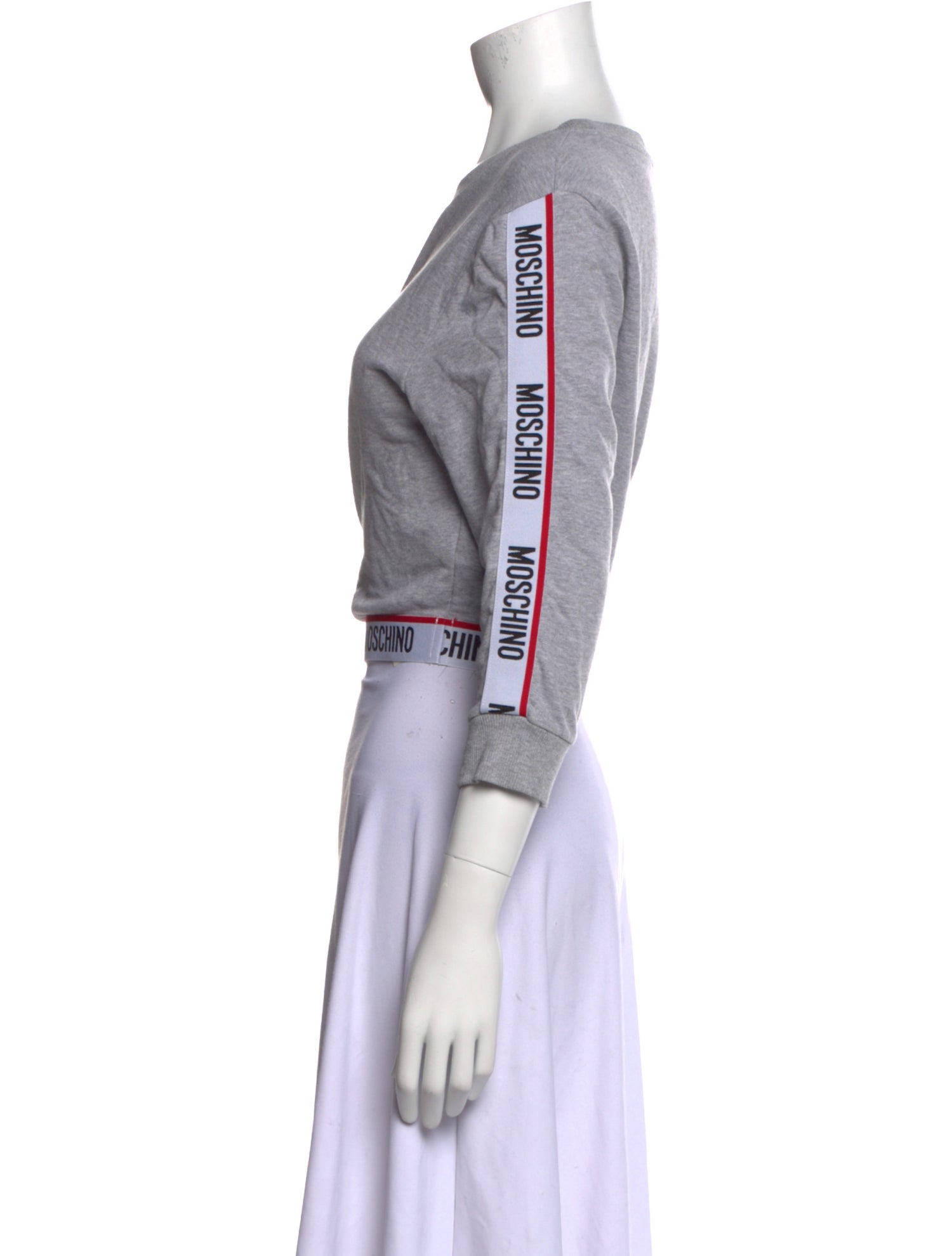 Moschino Bateau Neckline Three-Quarter Sleeve Crop Top