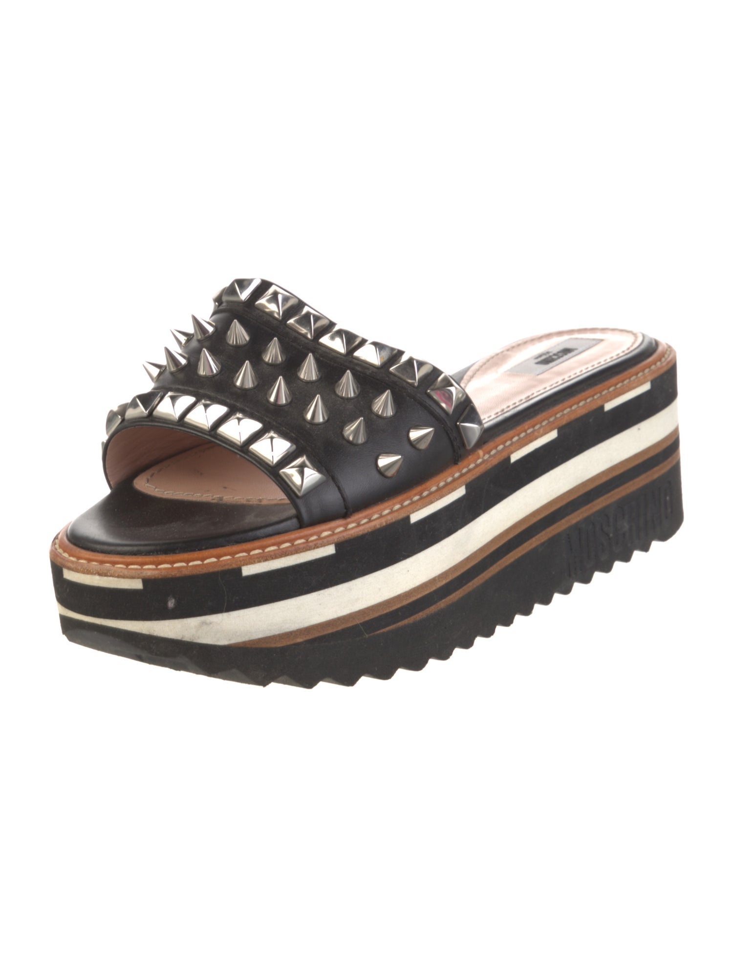 Moschino Leather Striped Slides
