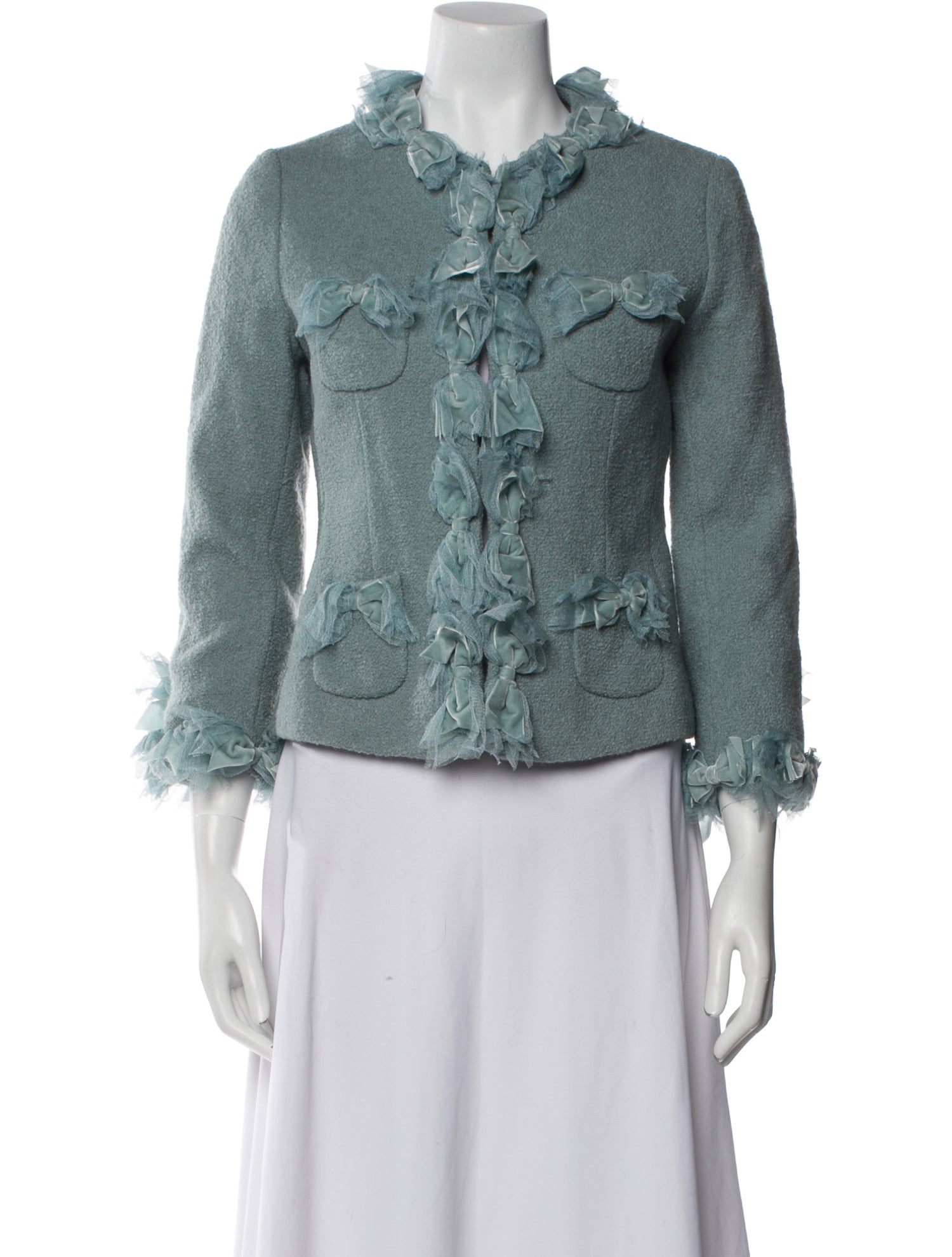 Moschino Wool Tweed Pattern Faux Fur Jacket