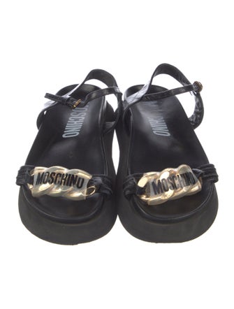 Moschino Leather Chain-Link Accents Slingback Sandals