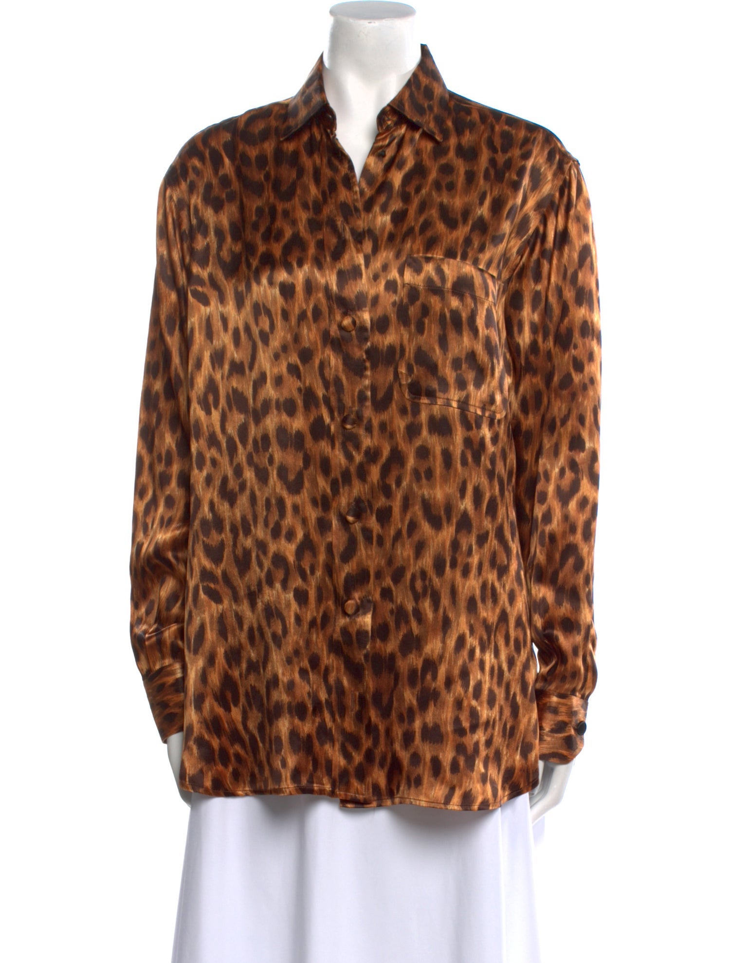 Moschino Animal Print Long Sleeve Button-Up Top