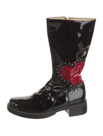Moschino Patent Leather Graphic Print Combat Boots