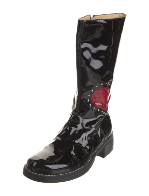 Moschino Patent Leather Graphic Print Combat Boots