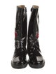 Moschino Patent Leather Graphic Print Combat Boots