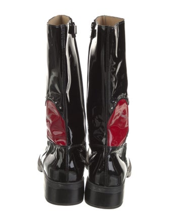Moschino Patent Leather Graphic Print Combat Boots
