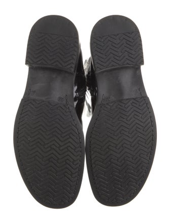 Moschino Patent Leather Graphic Print Combat Boots