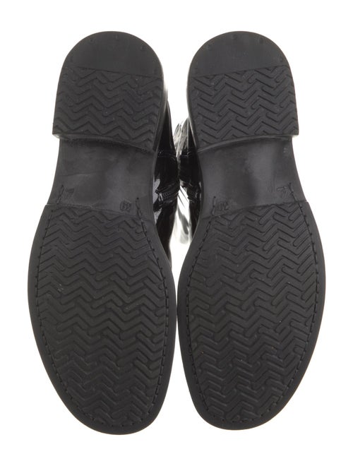 Moschino Patent Leather Graphic Print Combat Boots