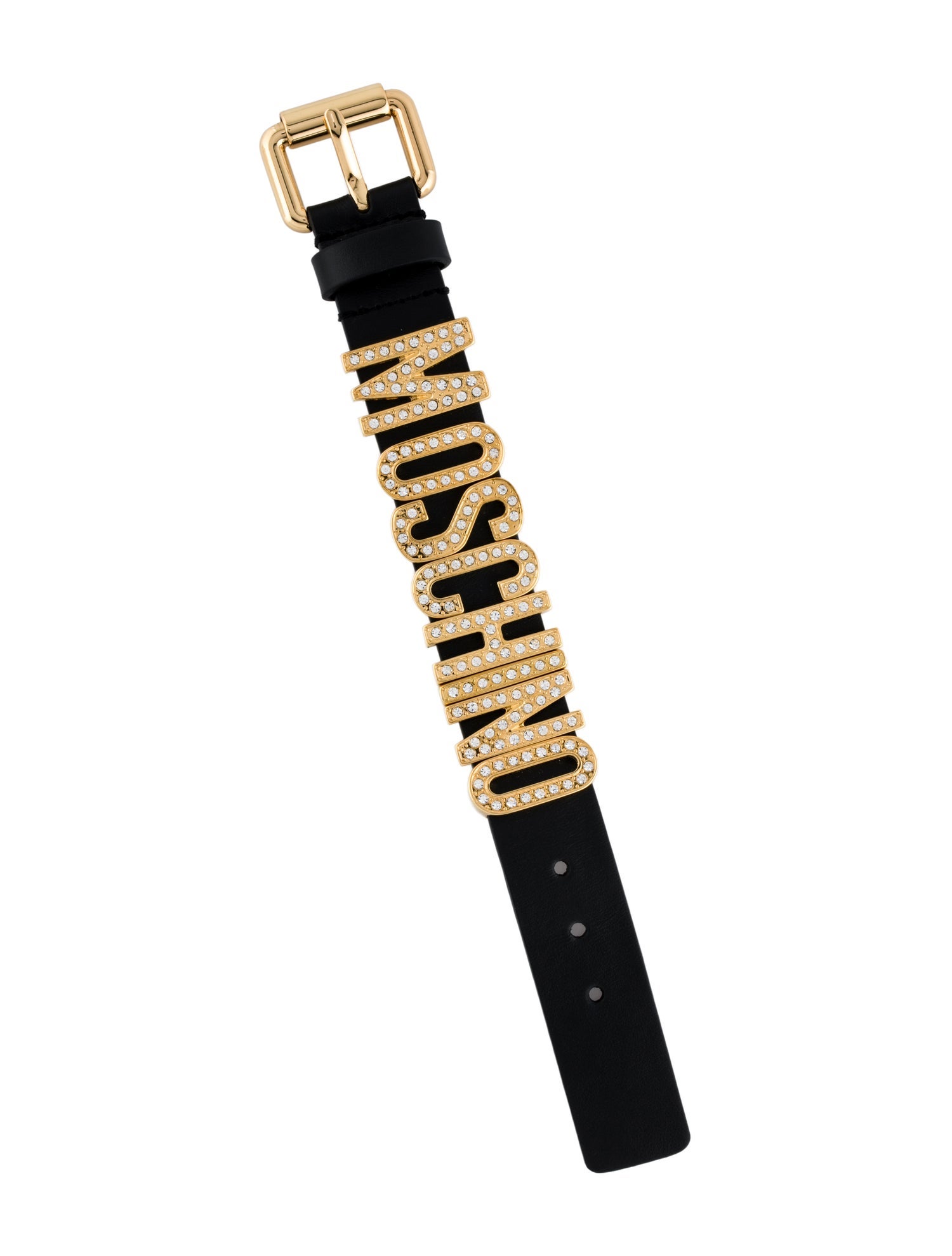 Moschino Leather & Crystal Embellished Logo Wrap Bracelet