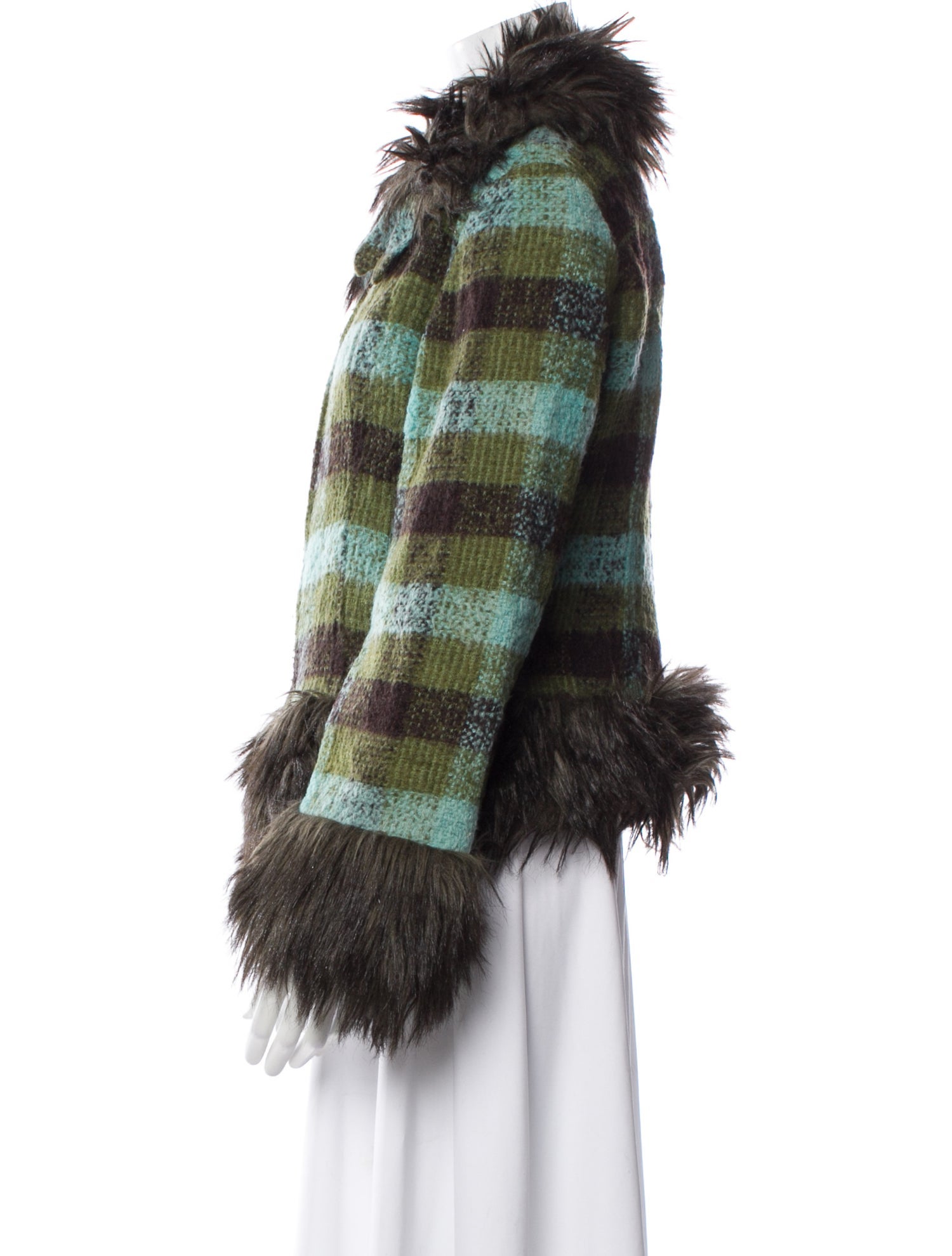 Moschino Plaid Print Faux Fur Jacket