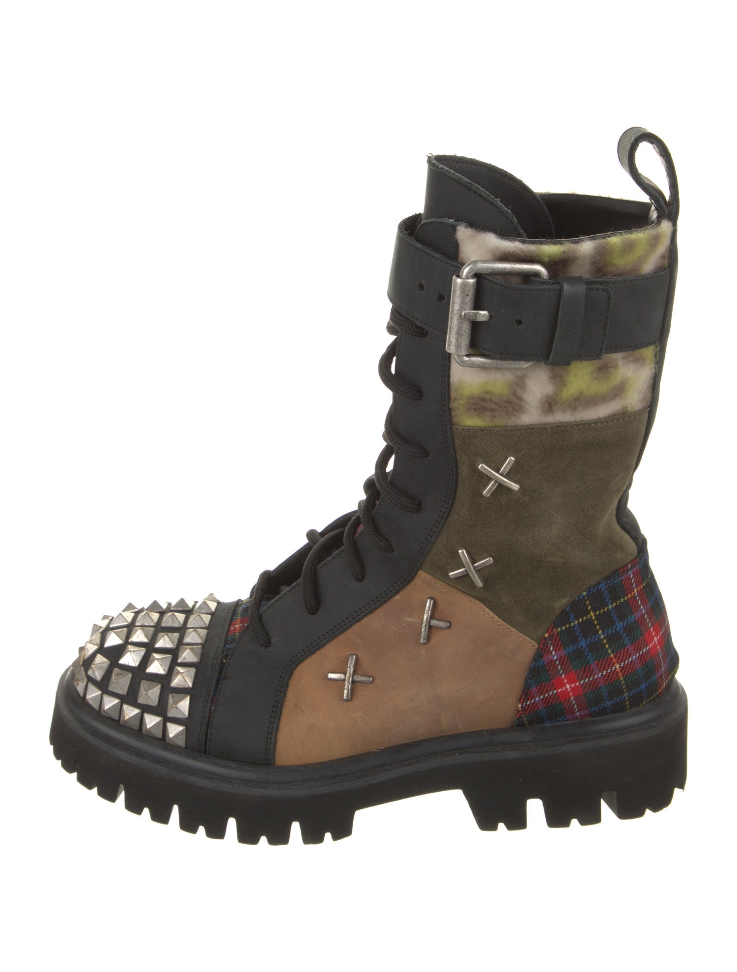 Moschino Leather Patterned Combat Boots