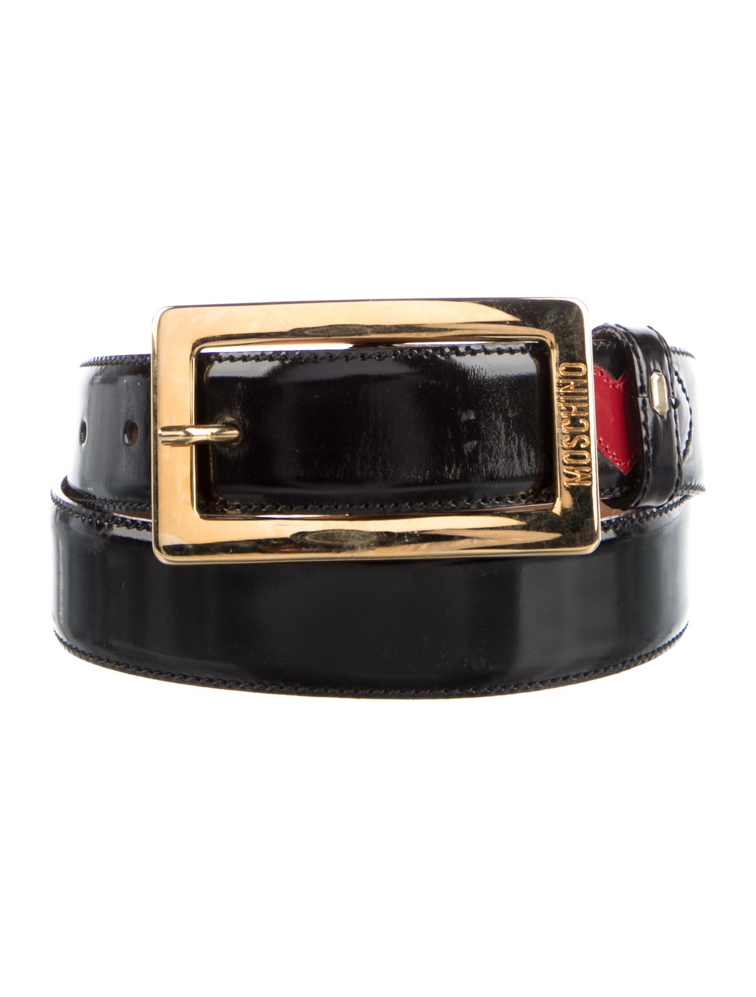 Moschino Skinny Patent Leather Belt - Black Belts 