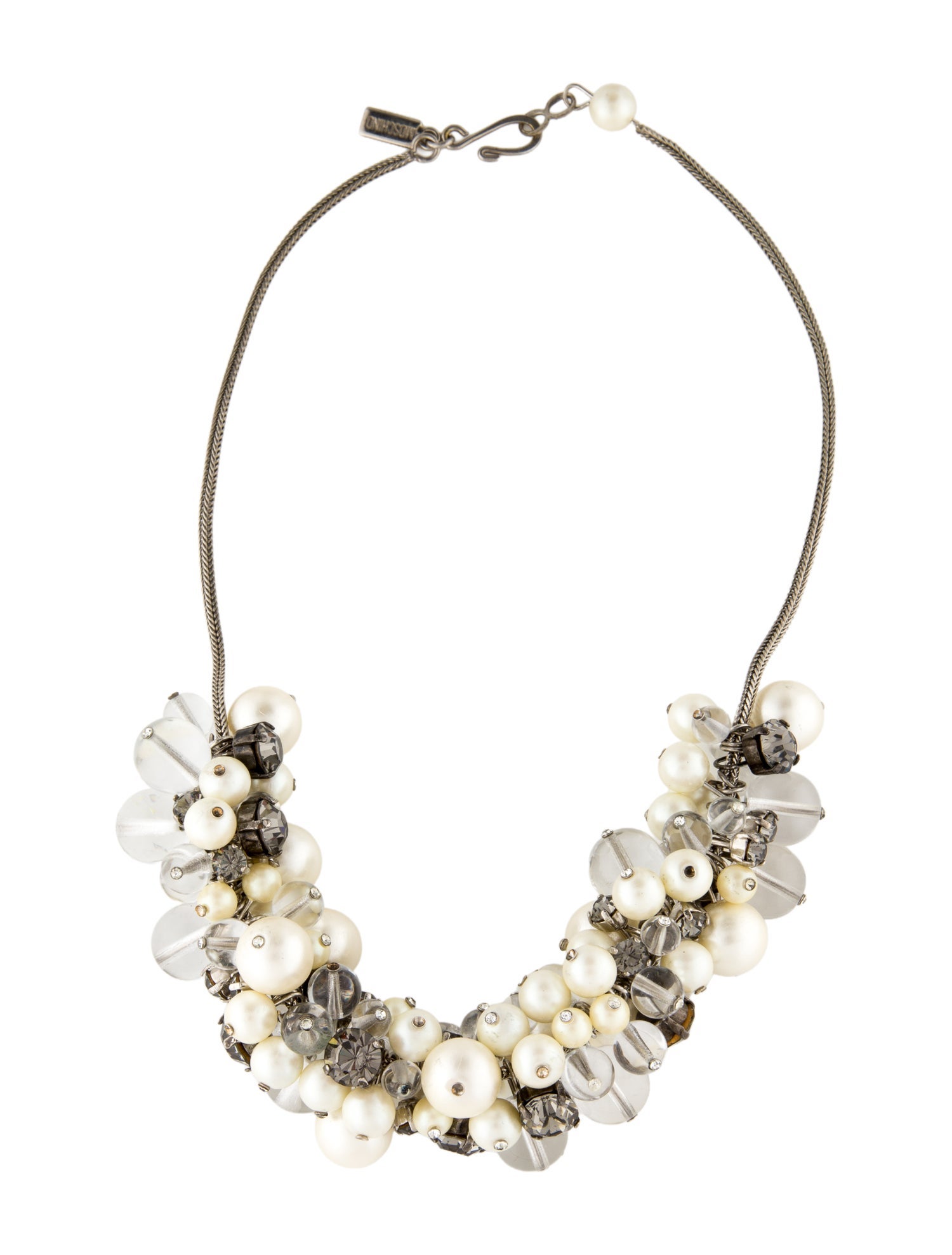 Moschino Faux Pearl, Glass, and Crystal Cluster Choker Necklace