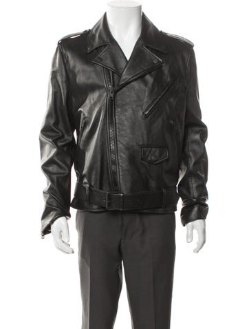 Pre-owned Moschino Leather Moto Jacket In Gray