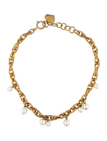 Pre-owned Moschino Faux Pearl Chain Choker Necklace, 18.25" In Multi
