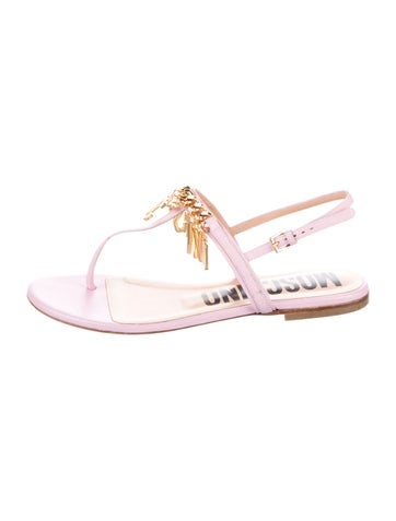 Pre-owned Moschino Leather Chain-link Accents Sandals In Pink