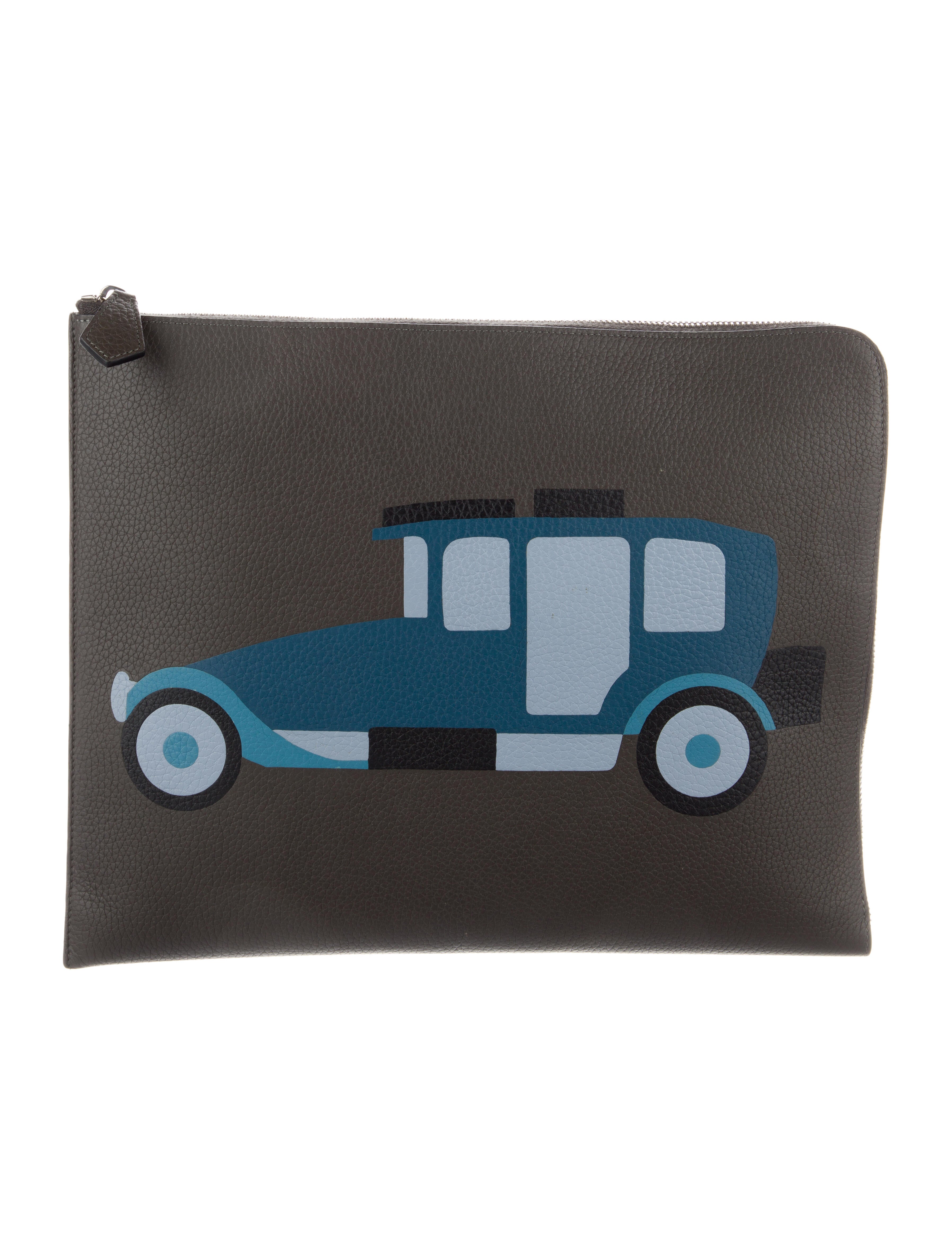 Moynat Leather Clutch w/ Car Print