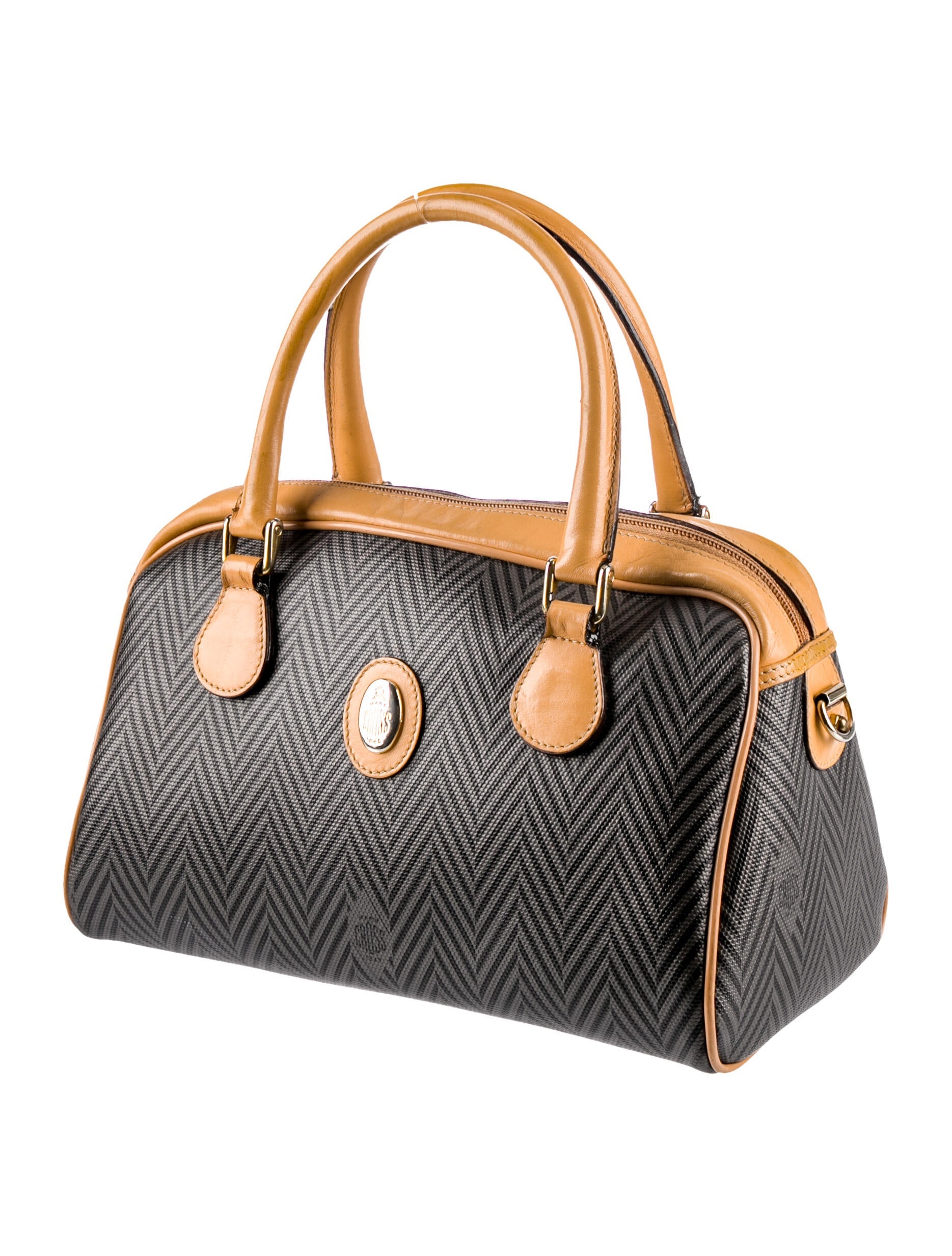 Mark Cross Leather-Trimmed Patterned Handle Bag