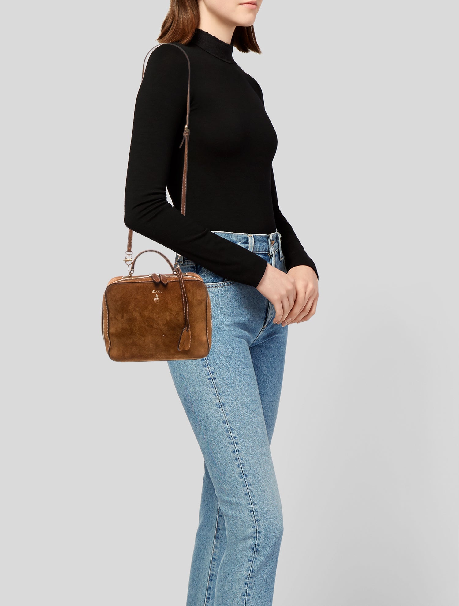 Mark Cross Suede Top Handle Bag