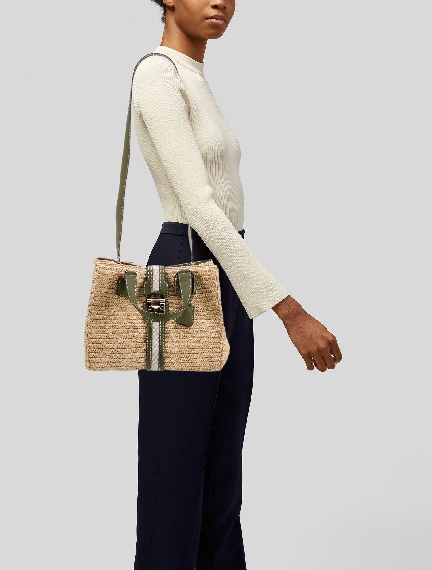 Mark Cross Straw Top Handle Bag