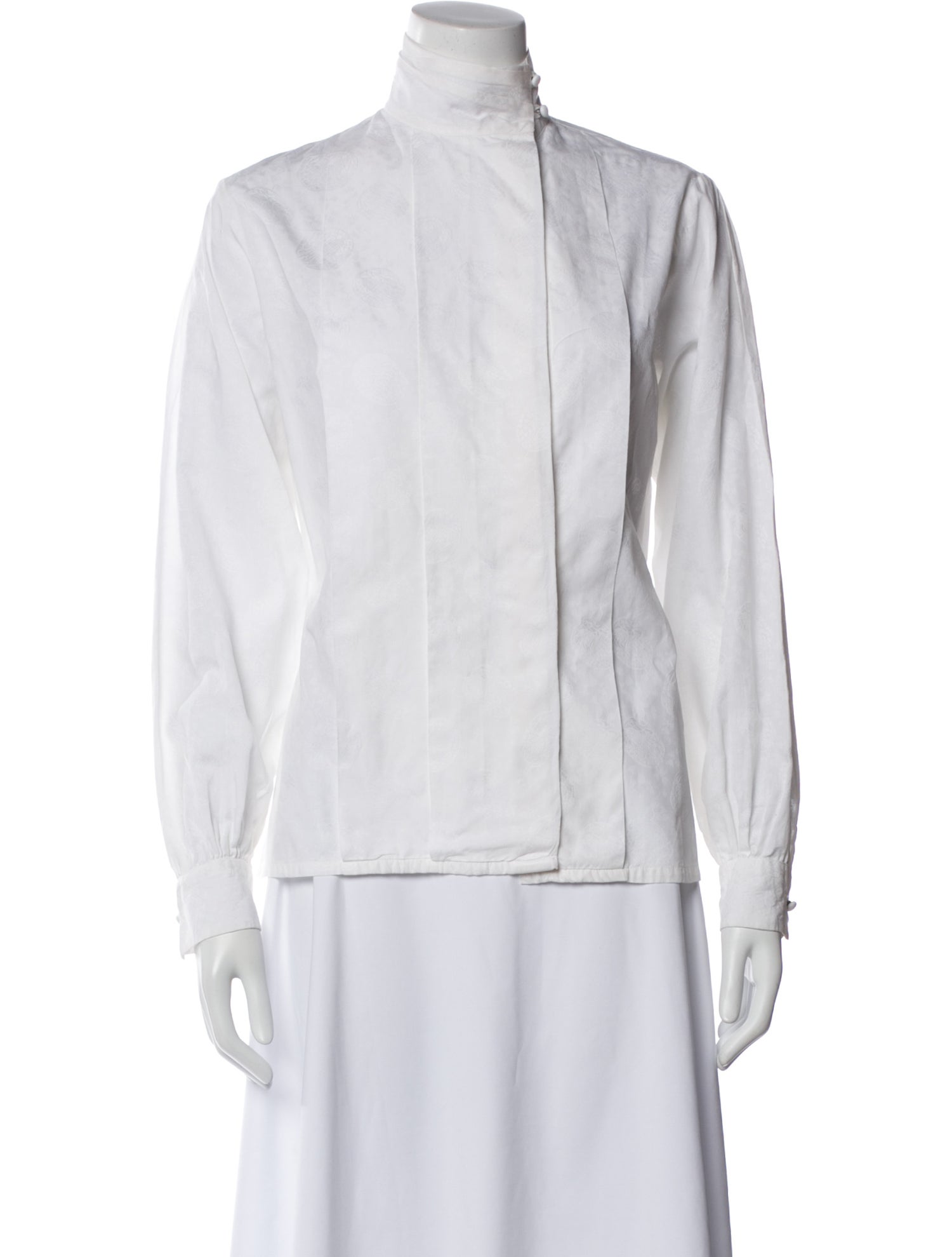 Mark Cross Mock Neck Long Sleeve Button-Up Top