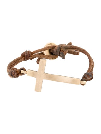Me&Ro 10K Leather Cross Bracelet