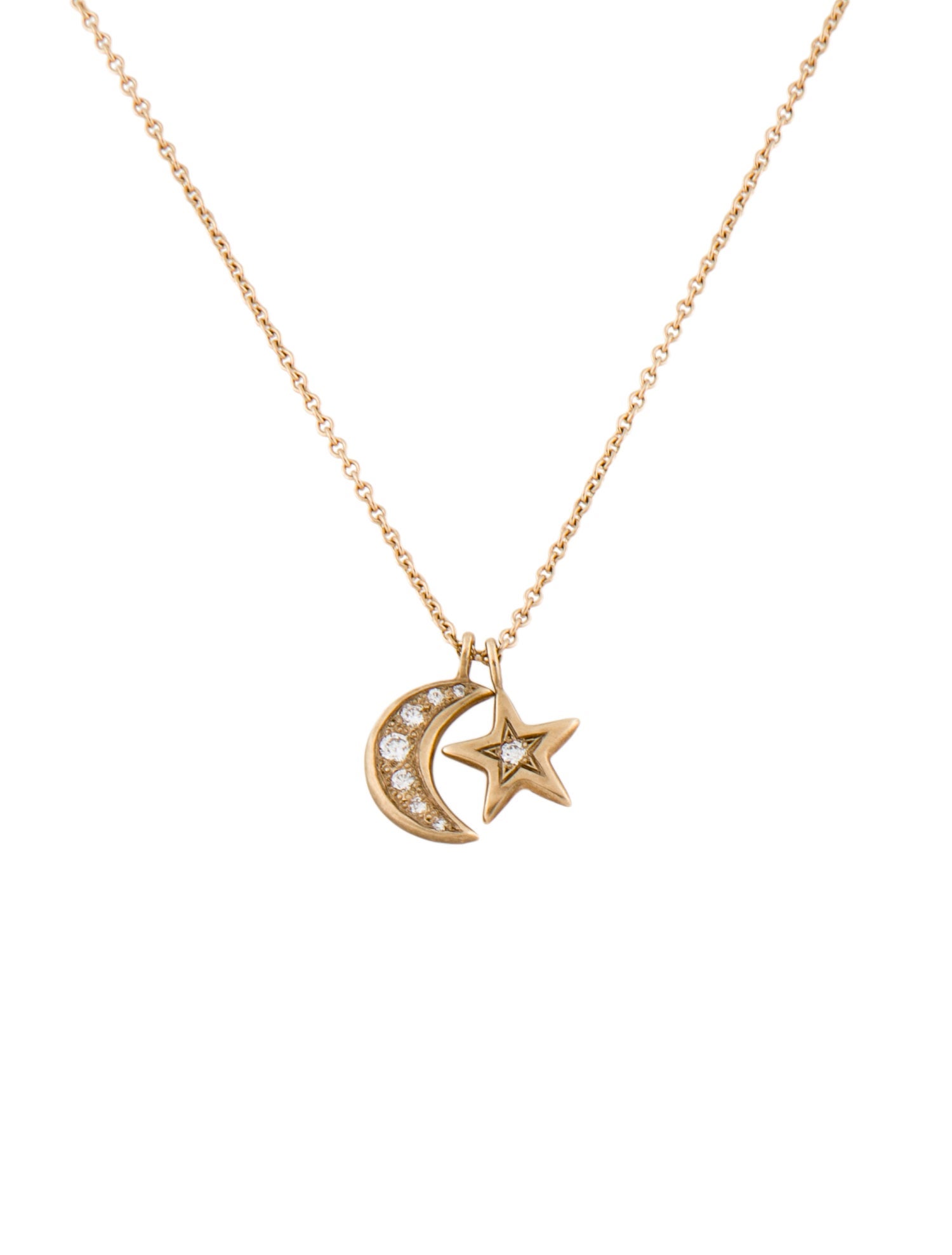 Me&Ro 10K Diamond Crescent Moon & Star Pendant Necklace