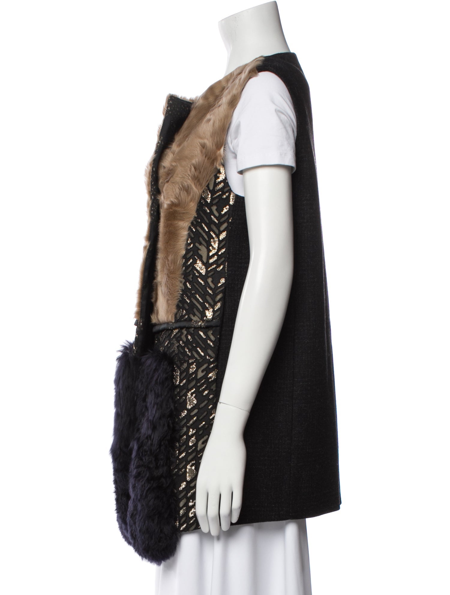 Antonio Marras Wool Colorblock Pattern Faux Fur Coat