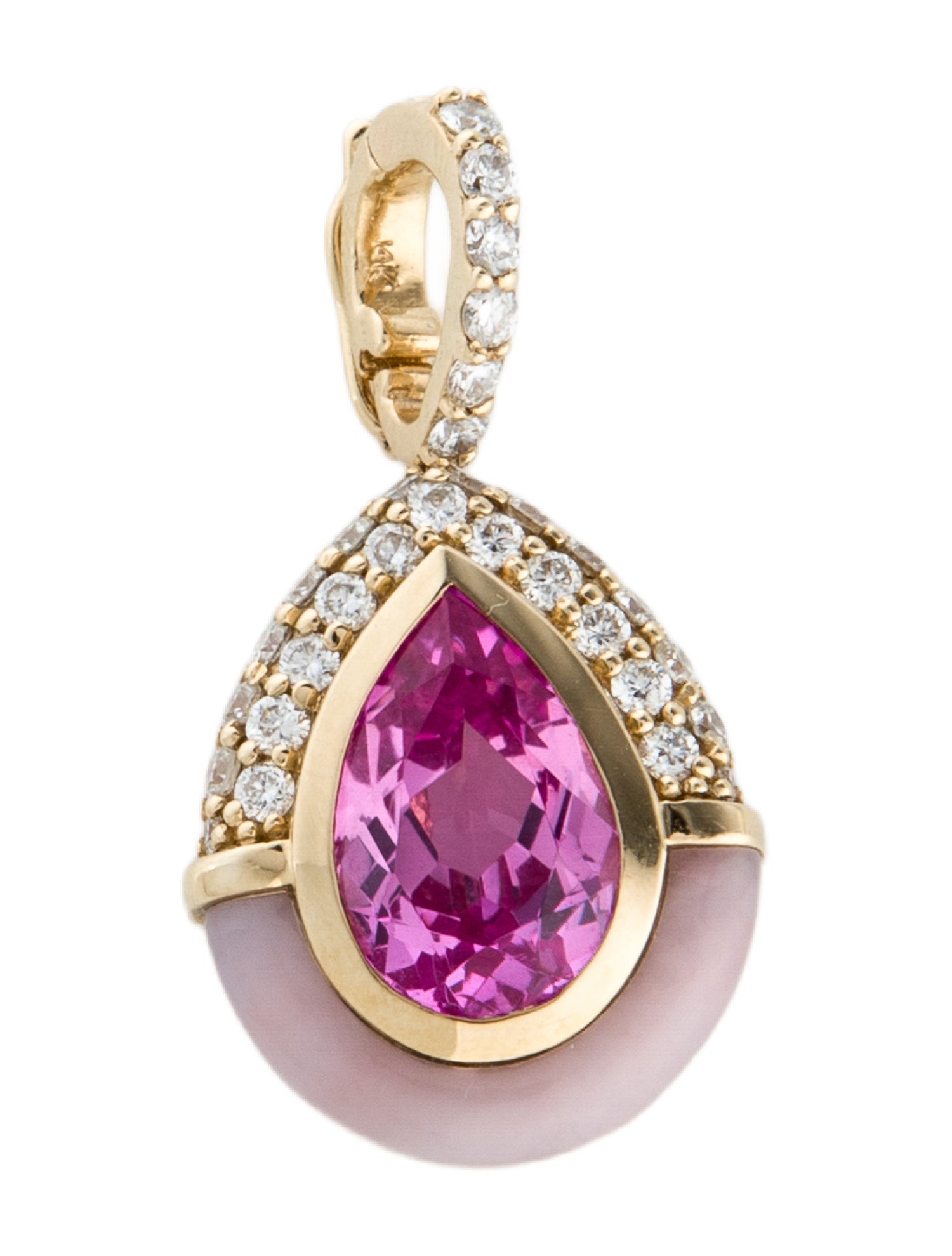 Mason and Books 14K 3.48ct Synthetic Sapphire, Opal & Diamond Droplet Pendant