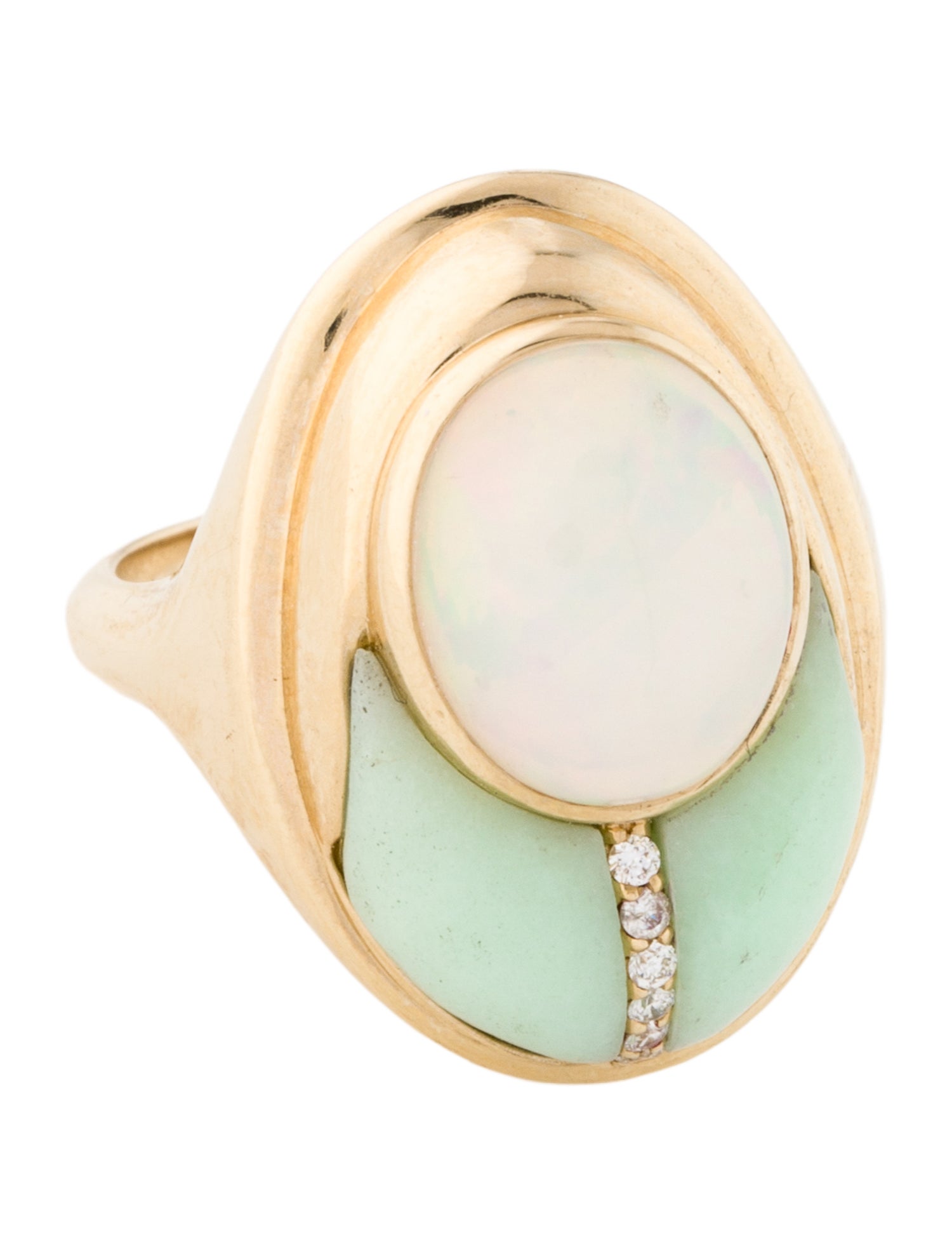 Mason and Books 14K 2.20ct Opal, Chalcedony & Diamond Love Bug Cocktail Ring