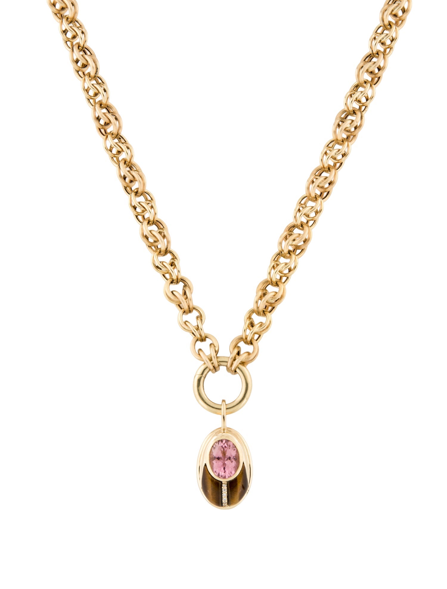 Mason and Books 14K Tiger's Eye, Tourmaline & Diamond Love Bug Pendant w/Crochet Chain & Hinge Enhancer