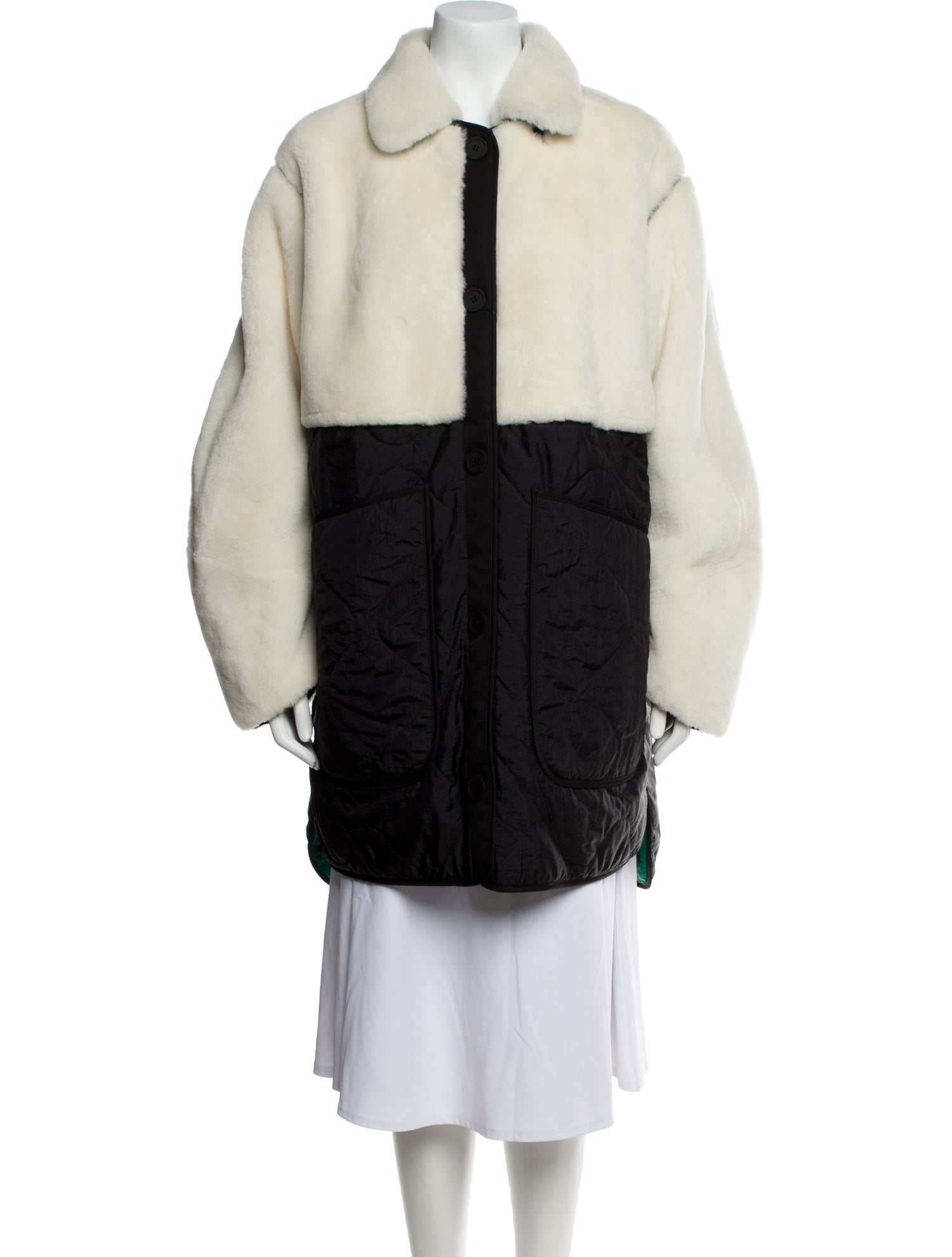 Marfa Stance Shearling Colorblock Pattern Fur Coat w/ Tags