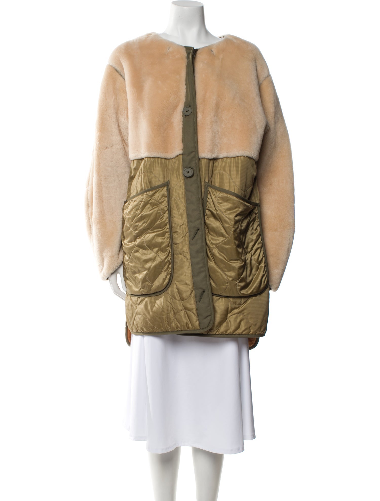 Marfa Stance Shearling Colorblock Pattern Fur Coat w/ Tags